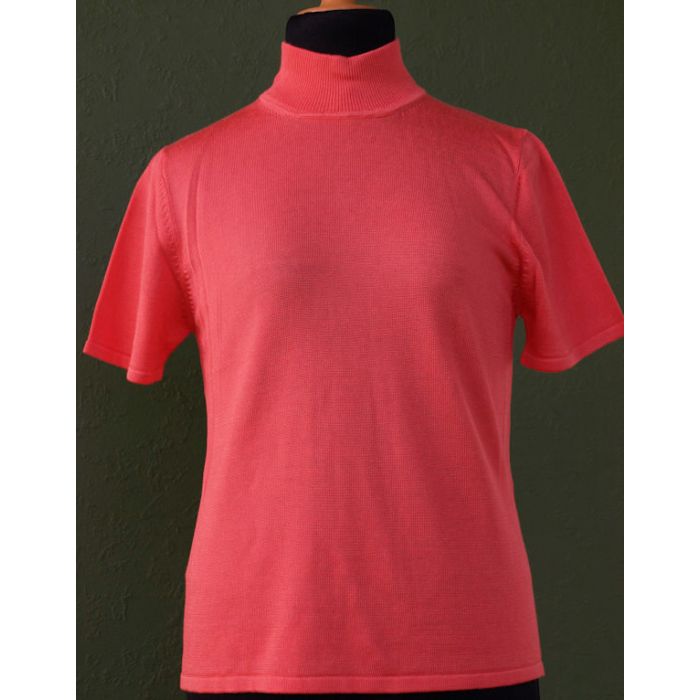 Koralrød, kortærmet bluse med turtleneck fra Micha, str. S, ubrugt