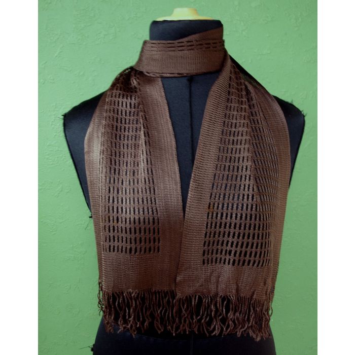 Langt, brunt vintage tørklæde med frynser, ubrugt