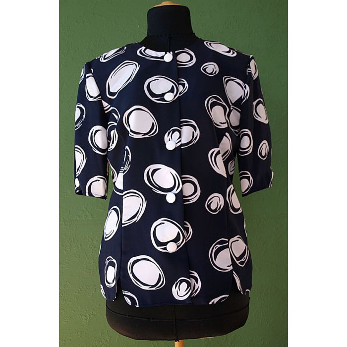 Marineblå vintage blusejakke med hviden bomber fra Eurofashion, Str. 38. Ubrugt