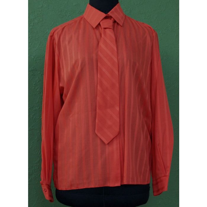 Orange vintage skjortebluse med slips i str. 38, ubrugt
