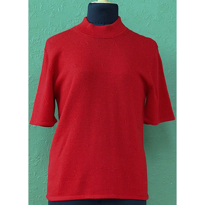 Rød, kortærmet strikbluse med turtleneck, str. 38. Ubrugt