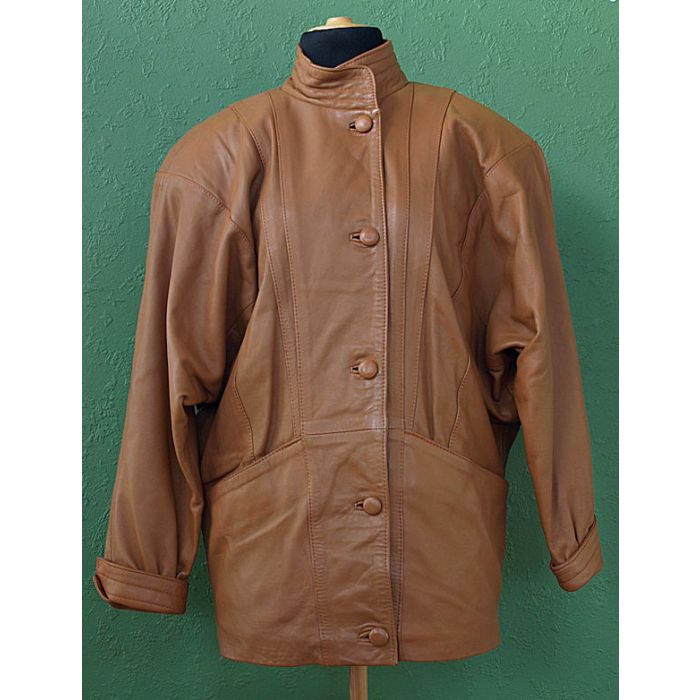 Rødbrun, halvlang vintage jakke i skind, str. 38, velholdt