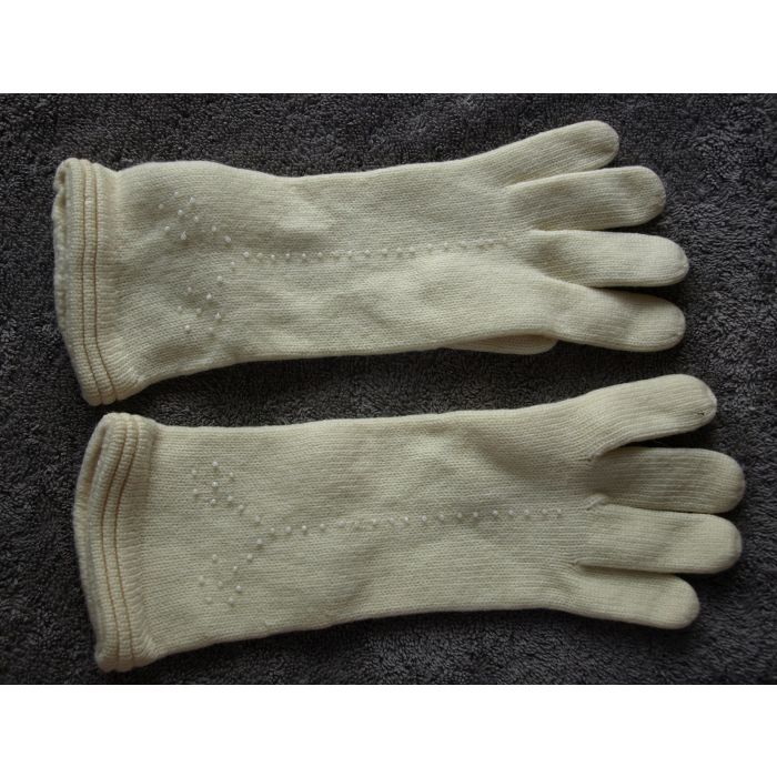Strikkede vintage handsker med perler, str. 7½, 60erne