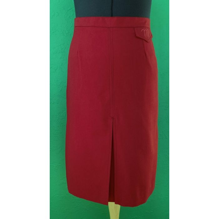 Vinrød vintage nederdel med wienerlæg, str. XS, velholdt