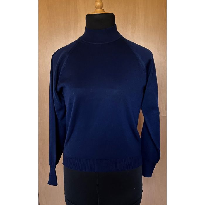 Marineblå vintage bluse med turtleneck, fra Cashi. Str. 36/38, ubrugt