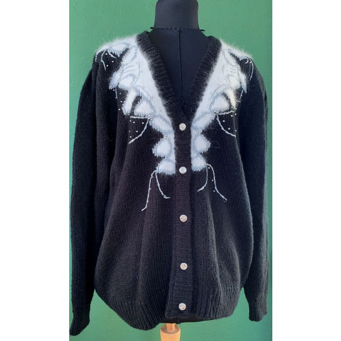 Sort, strikket vintage cardigan fra Up-design. Ubrugt
