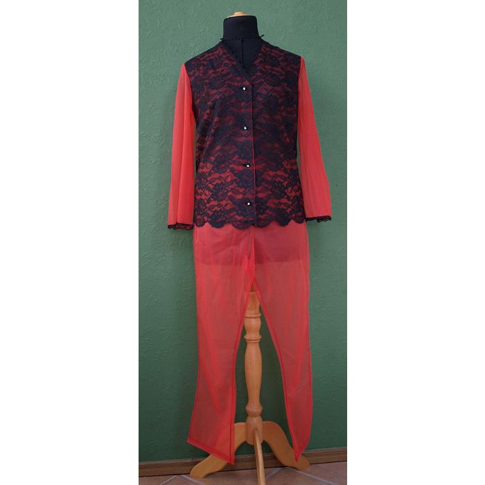Rødt vintage negligee fra 70erne eller før, af mærket Frivolitées, str. S. ubrugt