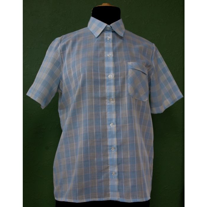 Vintage skjortebluse i lyseblå tern fra Brandtex, st. 36, ubrugt