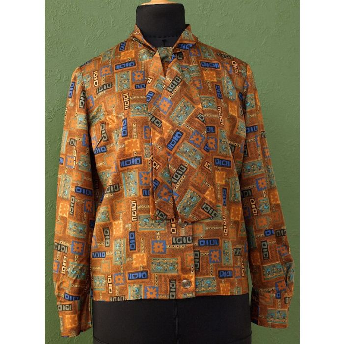 Vintage skjortebluse med bindebånd, str. 36/38, 70erne