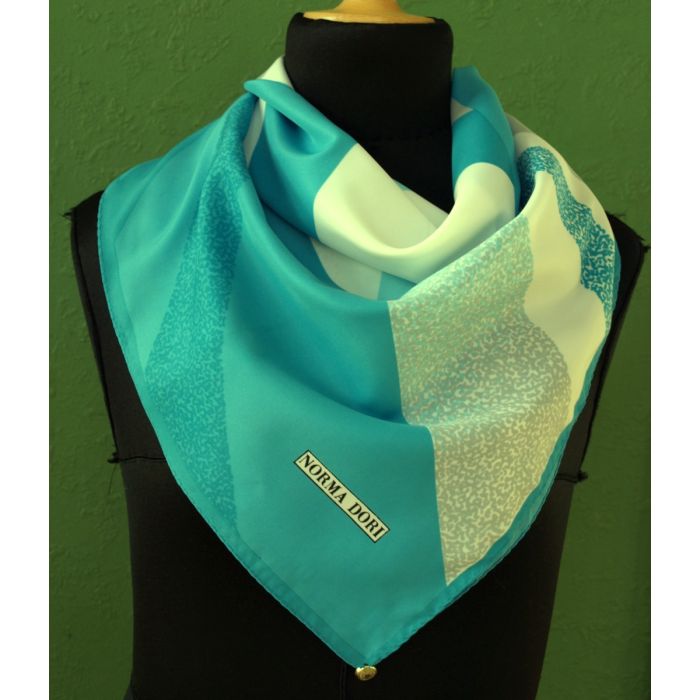 Vintage tørklæde i turkise nuancer fra Norma Dori, ubrugt