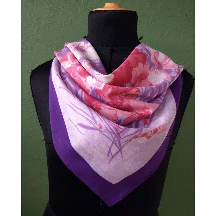 Vintage tørklæde i flotte lilla og lyserøde nuancer, ubrugt