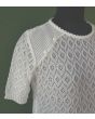 Hvid vintage bluse i mønsterstrik fra engelske jb, Str. M, mønsterstrik i close up