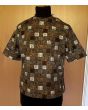 Vintage bluse i brune nuancer og mange motiver, str. 40. Ubrugt